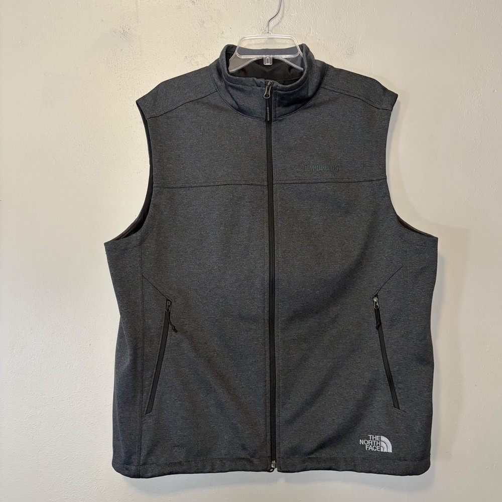 The North Face Mens XL Apex Bionic Softshell Vest Gray Laphroaig Whiskey Logo